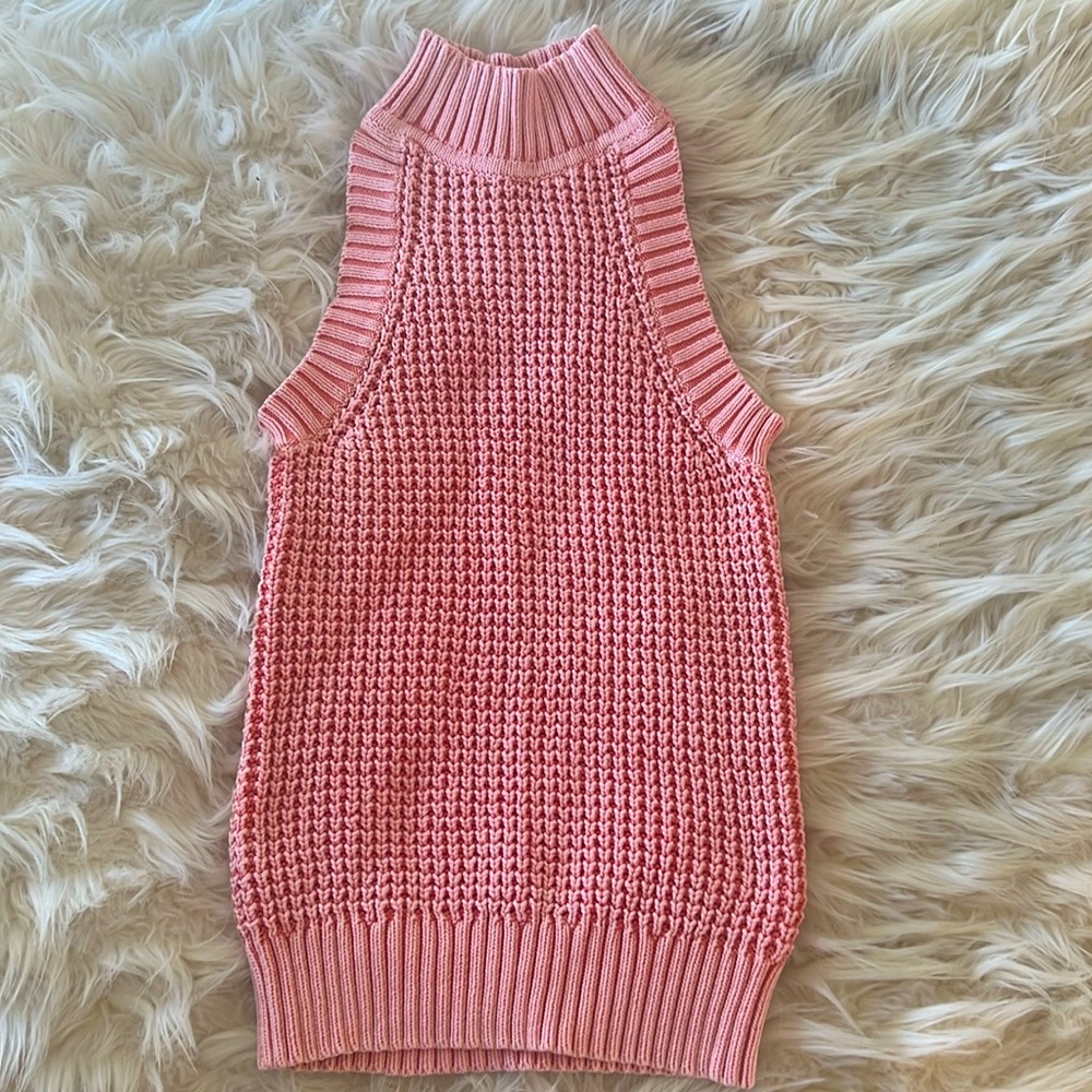 Michael Kors Sleeveless Mock Neck cotton Sweater Pink/coral /Salmon size XS